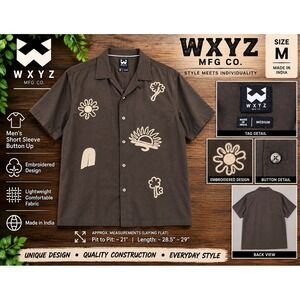 WXYZ MFG CO Mens Brown Embroidered Short Sleeve Button Up Shirt Medium